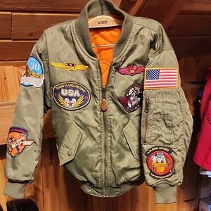 Disney Kids Olive Reversible Puffer Jacket with Patches Mickey Mouse